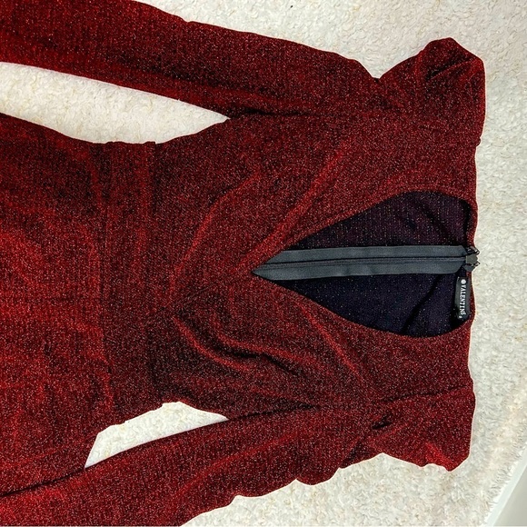 VALENTINE RED METALLIC COPPER JUMPSUIT. Size Med. Long sleeve. Wide Leg NWOT - Picture 7 of 10